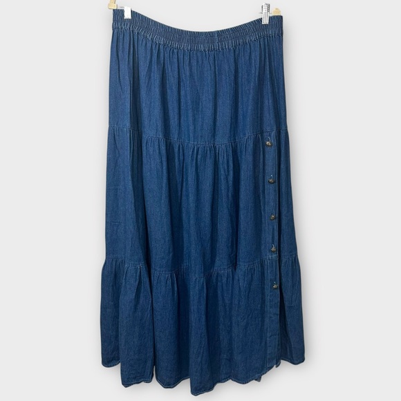 Vintage Crazy Cowgirl Denim Midi Skirt XL Blue Jean Pull On Western Rodeo Modest - Picture 1 of 6